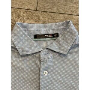 RLX Ralph Lauren Golf Polo Mens Size‎ Large Blue Polka Dots All Over Pattern